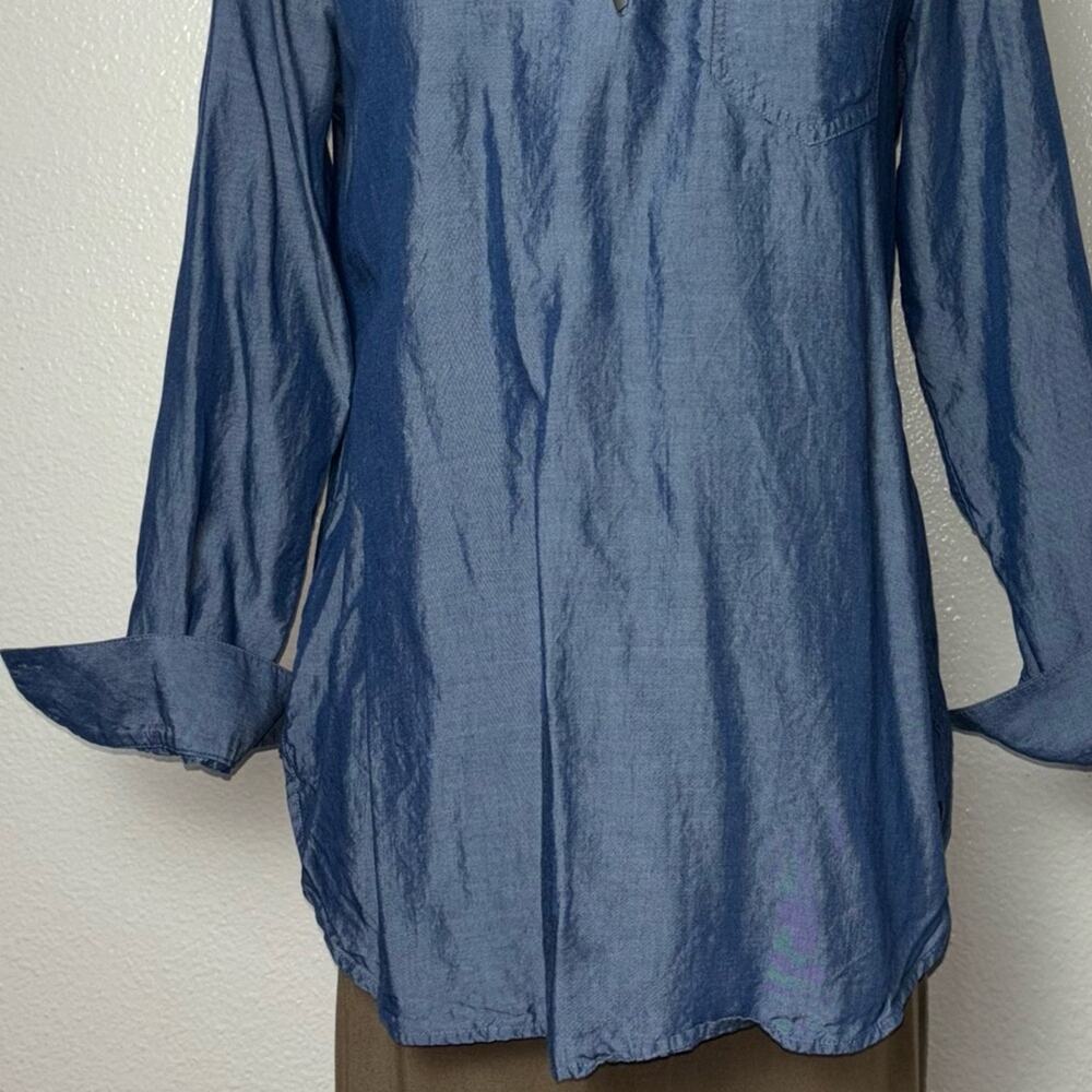 Soft Surroundings Tencel Popover Blouse Women's Size Small Blue Chambray - Picture 13 of 16